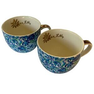 LILLY PULITZER Coffee Cups 2 Mugs Tea Hot Chocolate Ceramic Floral Pair Pretty
